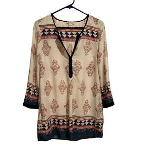 Lucky Brand Line in Love Boho Tunic Blouse Multicolor Geo Print